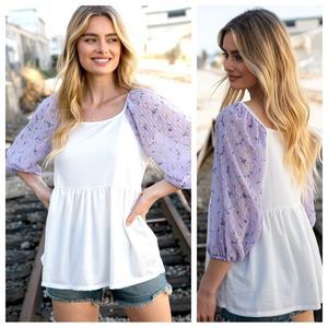 Lilac, Floral, & Ivory Square Neck Top